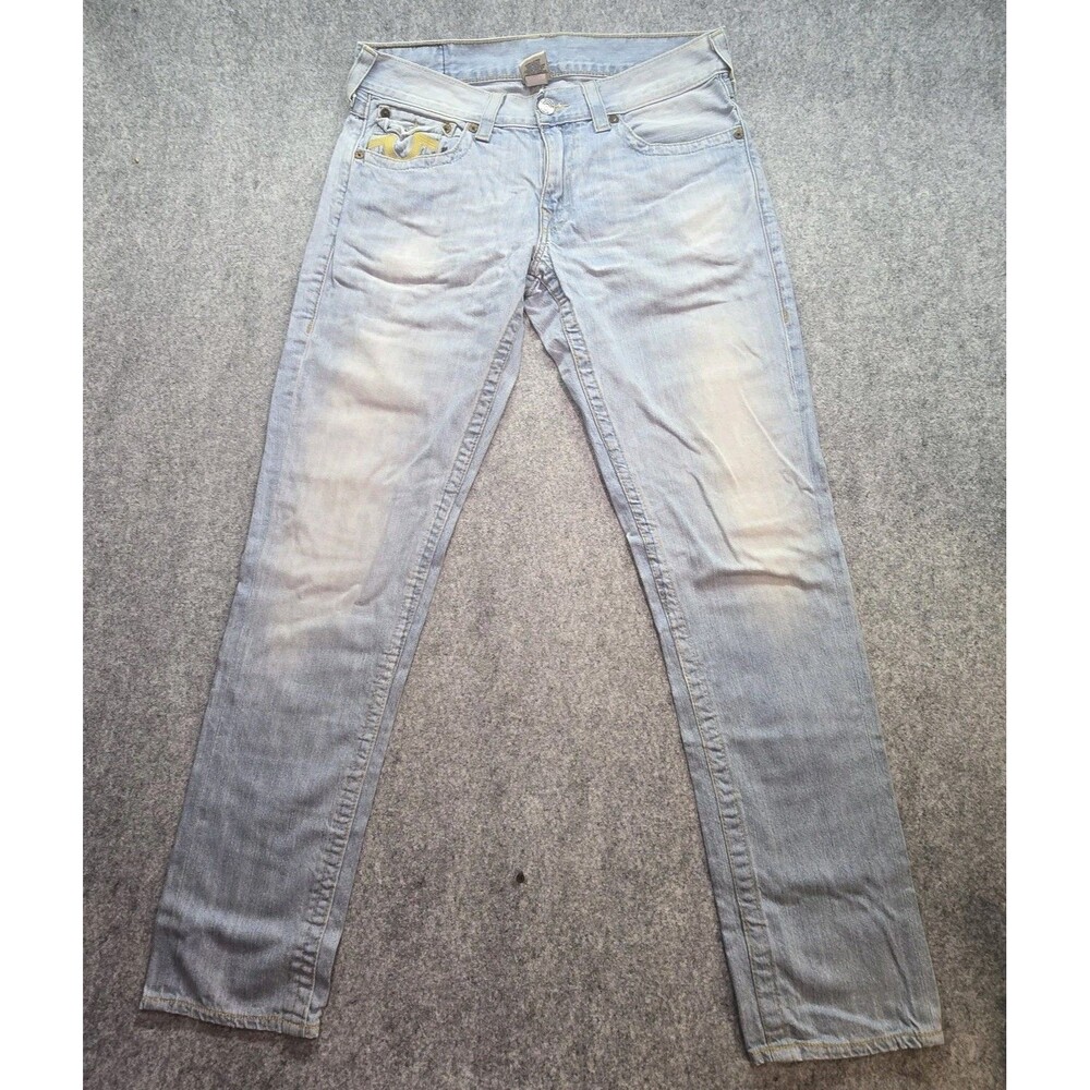 True Religion Section Straight Jeans Mens 34 Light Wash Made In USA Denim